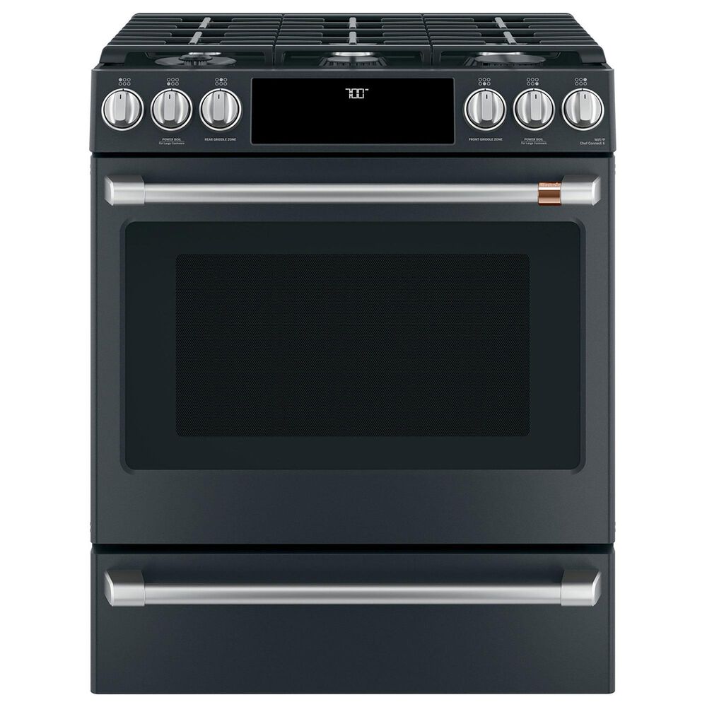 GE CAFE 2-Piece Kitchen Package with 30&quot; Slide-In Gas Range and 1.7 Cu. Ft. Microwave Oven in Matte Black, , large