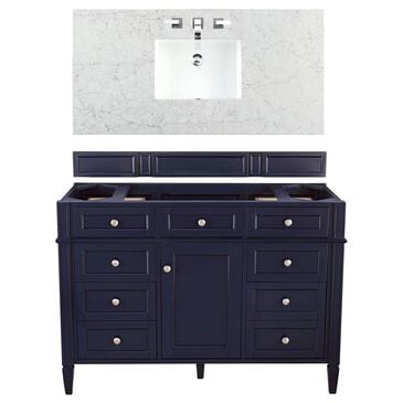James Martin Brittany 48" Single Bathroom Vanity in Victory Blue with 3 cm Eternal Jasmine Pearl Quartz Top and Rectangle Sink, , large