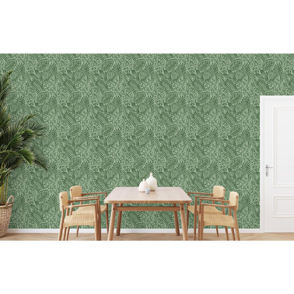 Tempaper Canvas Palm 198&quot; x 20.5&quot; Peel and Stick Wallpaper in Green Grove, , large