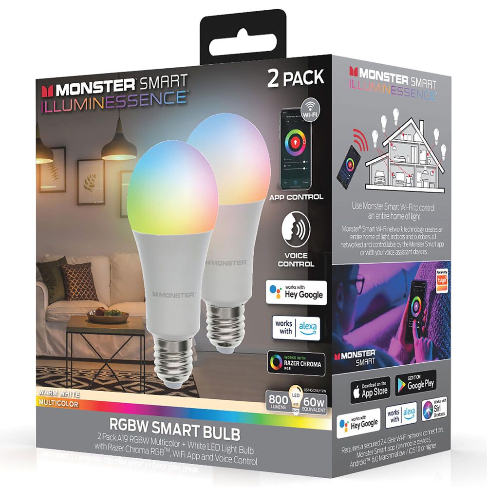 Monster Smart Illuminessence Smart Multicolor A19 LED Light Bulb in White &#40;Set of 2&#41;, , large
