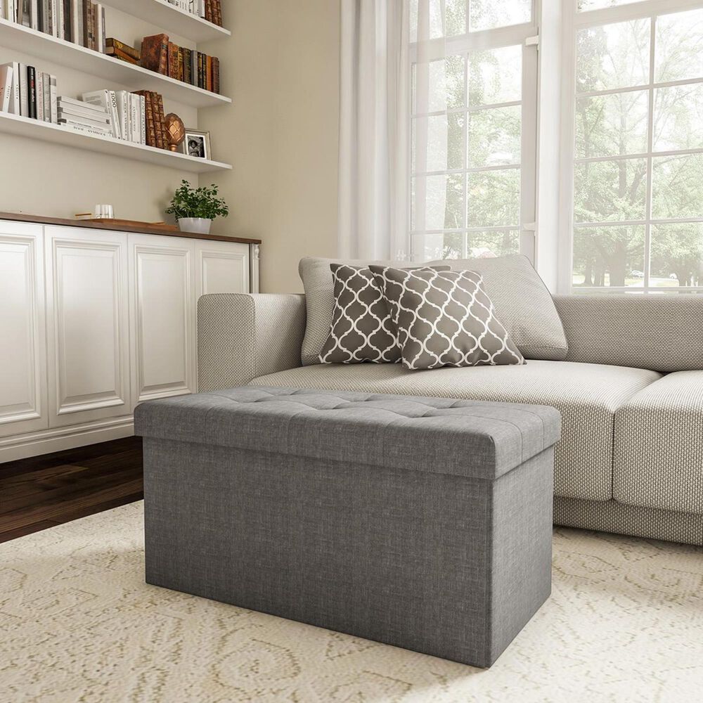 Timberlake Lavish Home Large Folding Storage Ottoman in Gray, , large