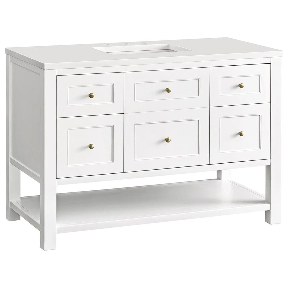 James Martin Breckenridge 48" Single Bathroom Vanity in Bright White with 3 cm White Zeus Quartz Top and Rectangular Sink, , large