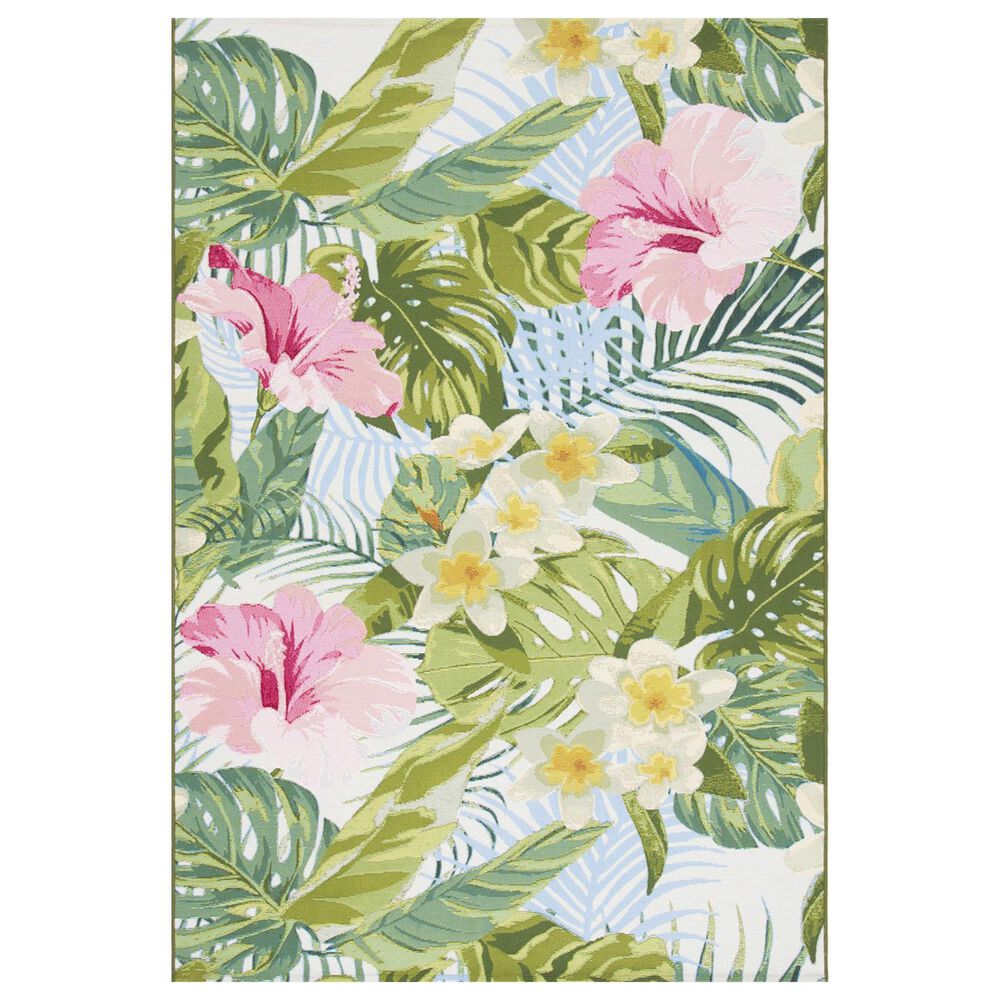 Safavieh Barbados Tropical Floral 3"3" x 5" Green and Pink Indoor/Outdoor Area Rug, , large