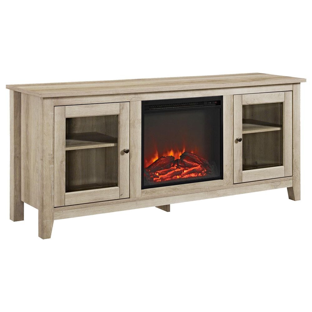 Walker Edison 58&quot; Electric Fireplace TV Stand in White Oak, , large