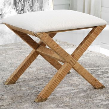 Uttermost St. Tropez Bench with White Cushion in Natural and Antique Brass, , large