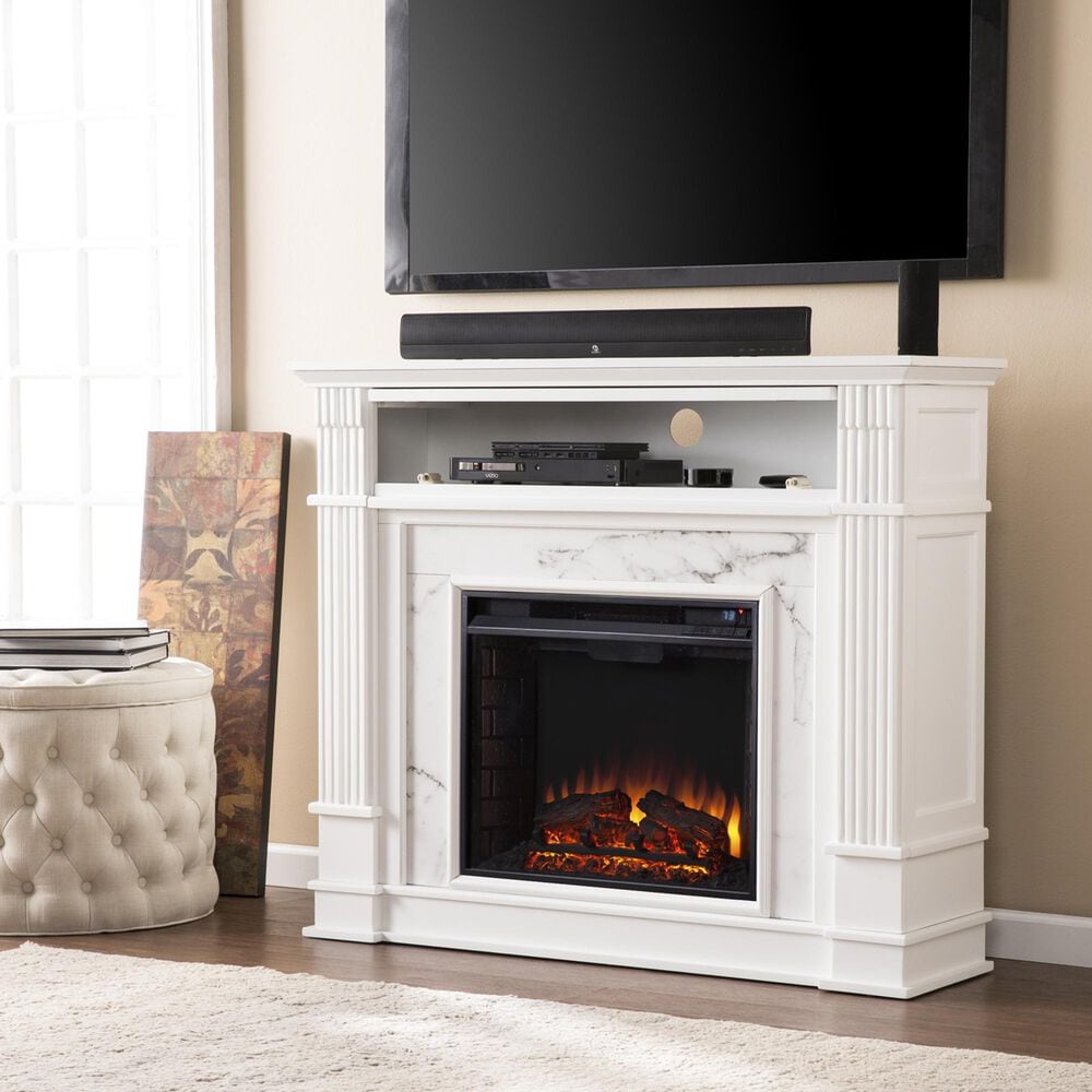 Southern Enterprises Gadia Electric Media Fireplace in White/White Faux, , large