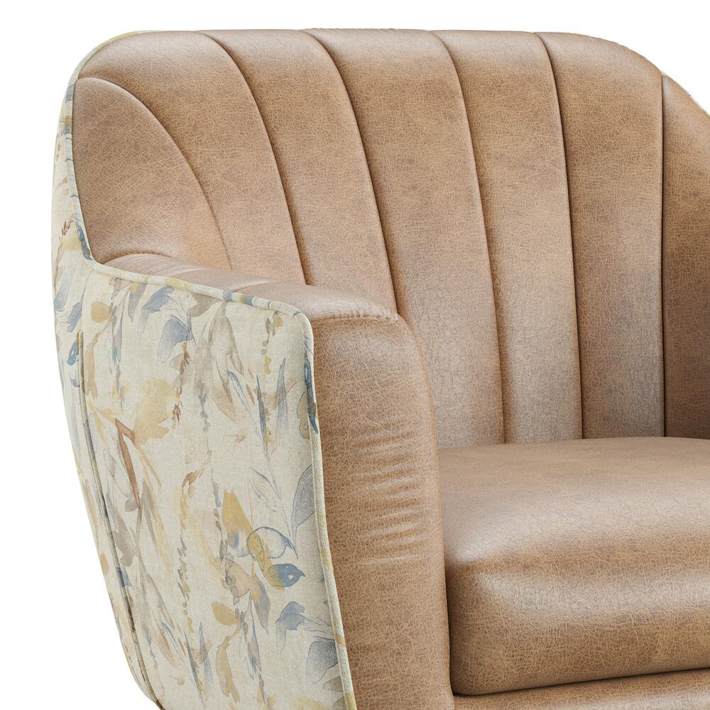 Golden Wave Furniture Ophelia Leaf Print Accent Chair in Saddle, , large