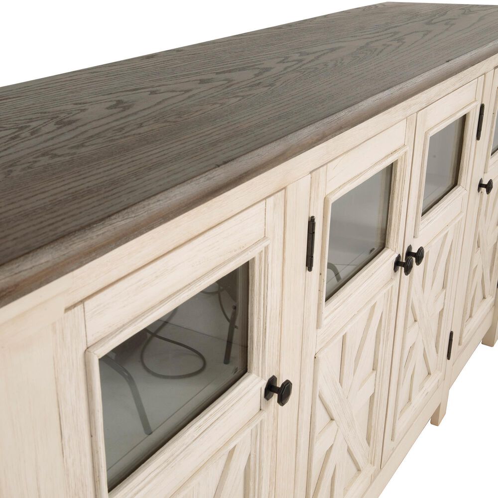 Signature Design by Ashley Bolanburg Extra Large 74&quot; TV Stand in Antique White and Weathered Oak Top, , large