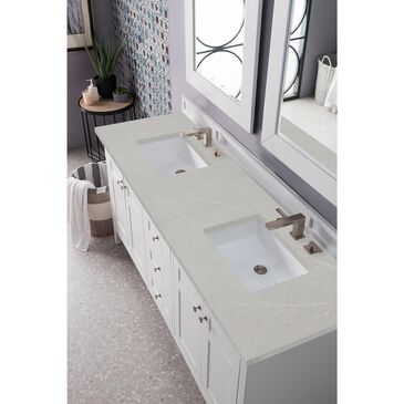 James Martin Palisades 72" Double Bathroom Vanity in Bright White with 3 cm Eternal Serena Quartz Top and Rectangular Sinks, , large