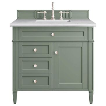James Martin Brittany 36" Single Bathroom Vanity in Smokey Celadon with 3 cm Arctic Fall Solid Surface Top and Rectangular Sink, , large