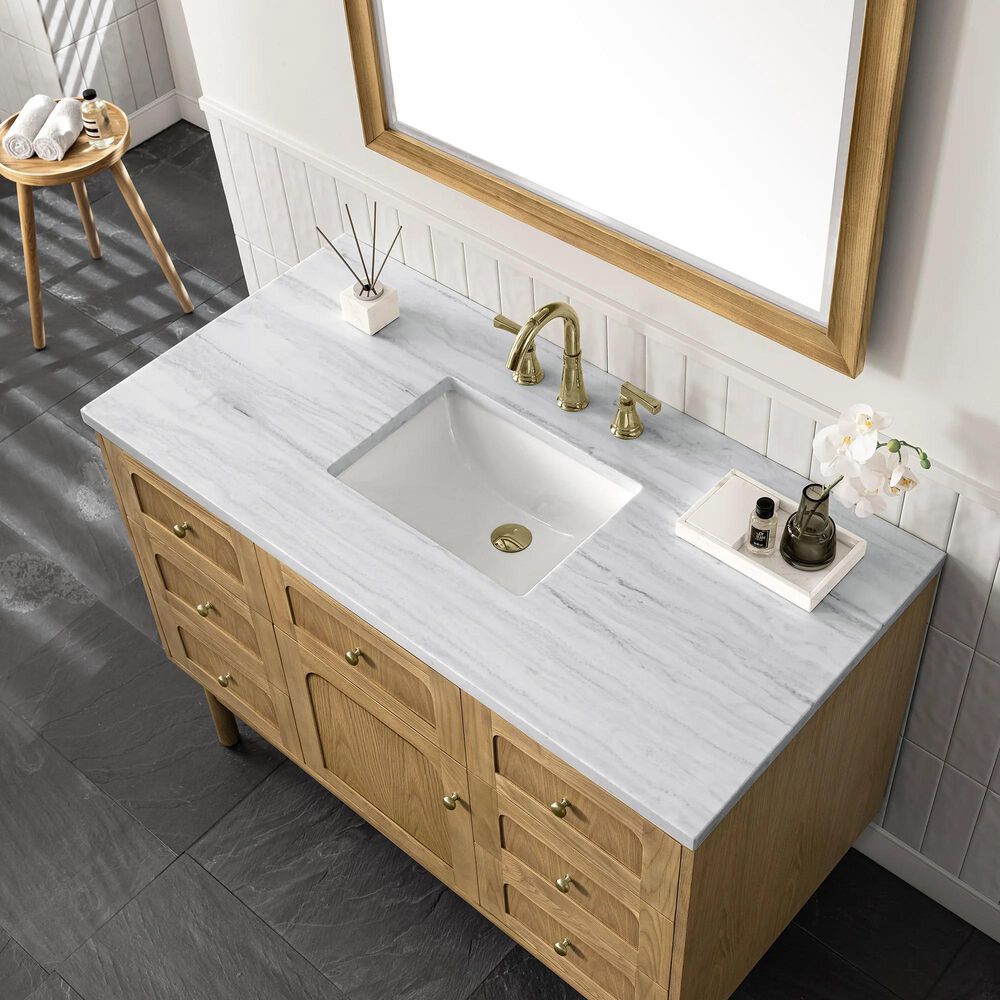 James Martin Laurent 48&quot; Single Bathroom Vanity in Light Natural Oak with 3 cm Arctic Fall Solid Surface Top and Rectangular Sink, , large