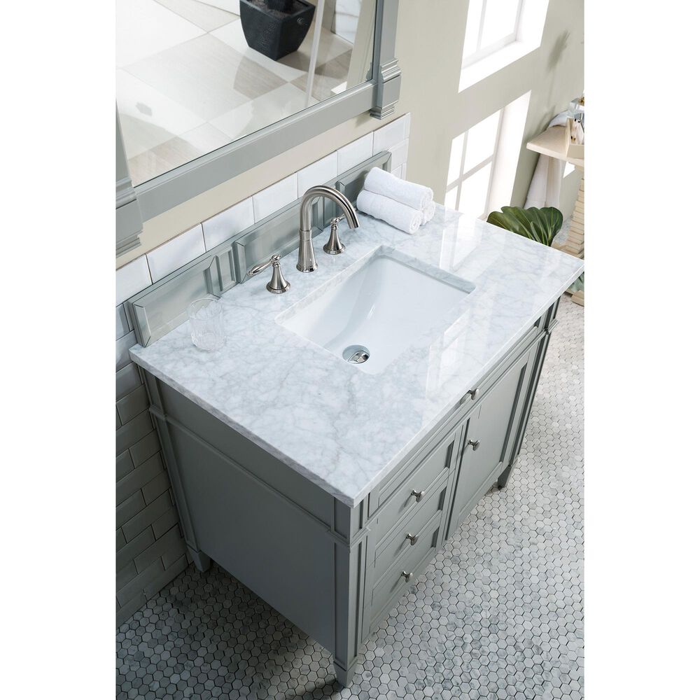 James Martin Brittany 36&quot; Single Bathroom Vanity in Urban Gray with 3 cm Carrara White Marble Top and Rectangle Sink, , large