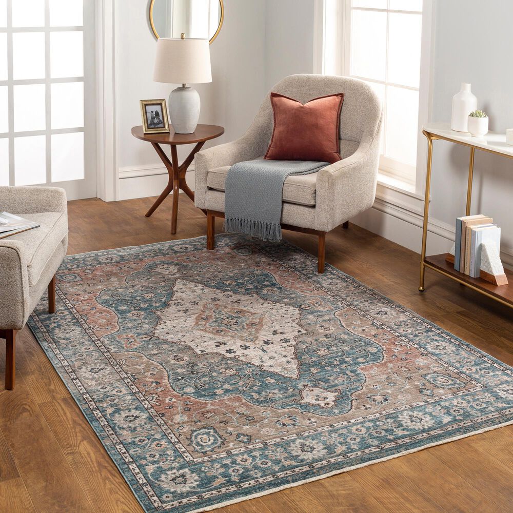 Surya Carlisle Oriental 3&#39;11&quot; x 5&#39;11&quot; Dark Blue, Light Sage, Dusty Pink, Cream and Medium Brown Area Rug, , large