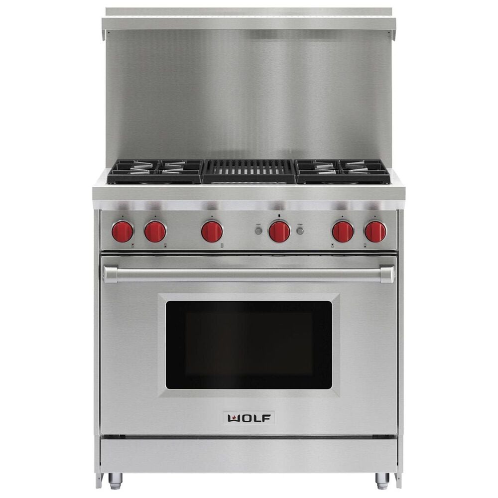 Wolf 36&quot; Dual Fuel 4-Burner with Grill in Stainless Steel, , large