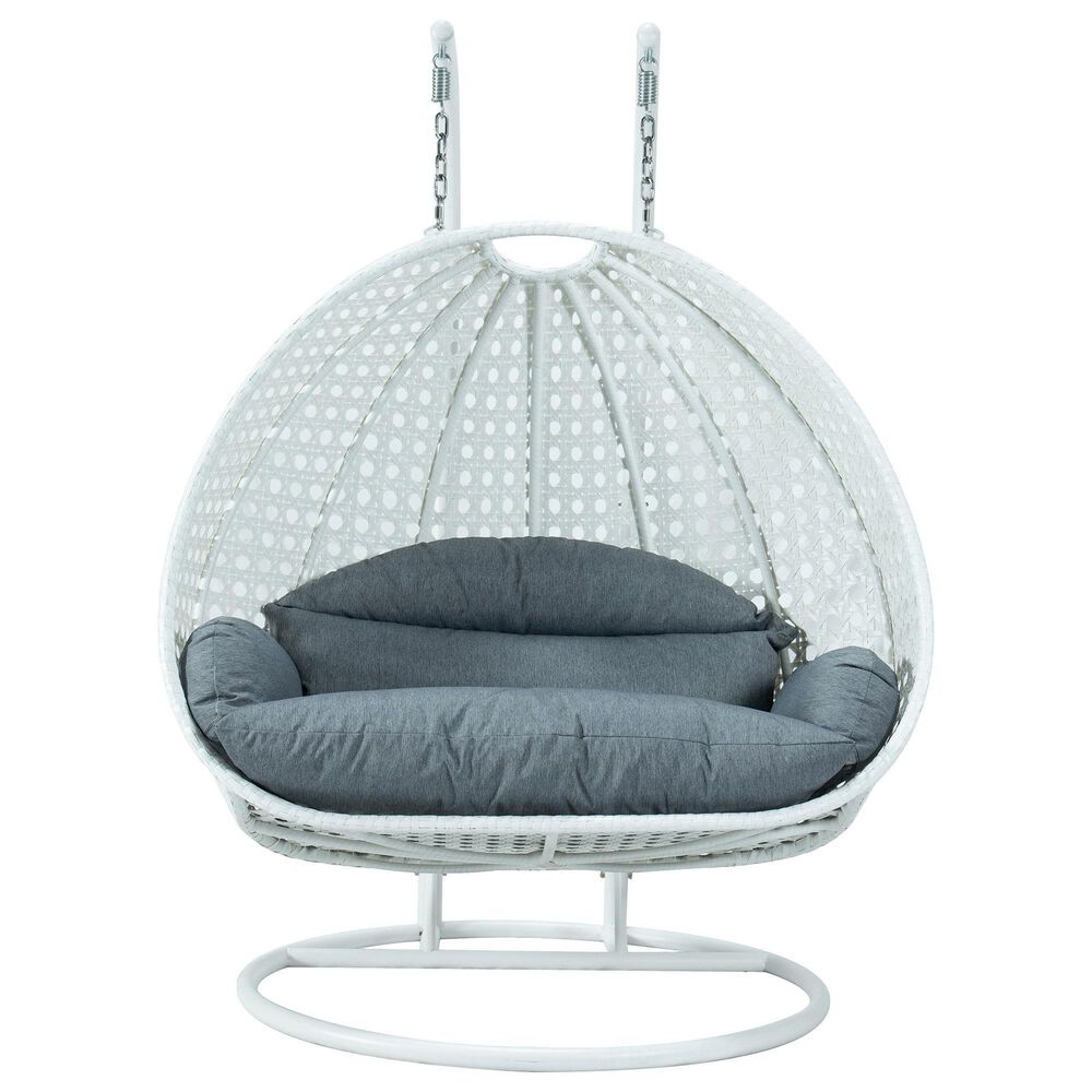 Leisuremod 2-Seat Hanging Egg Swing Chair with Charcoal Blue Cushion in White, , large