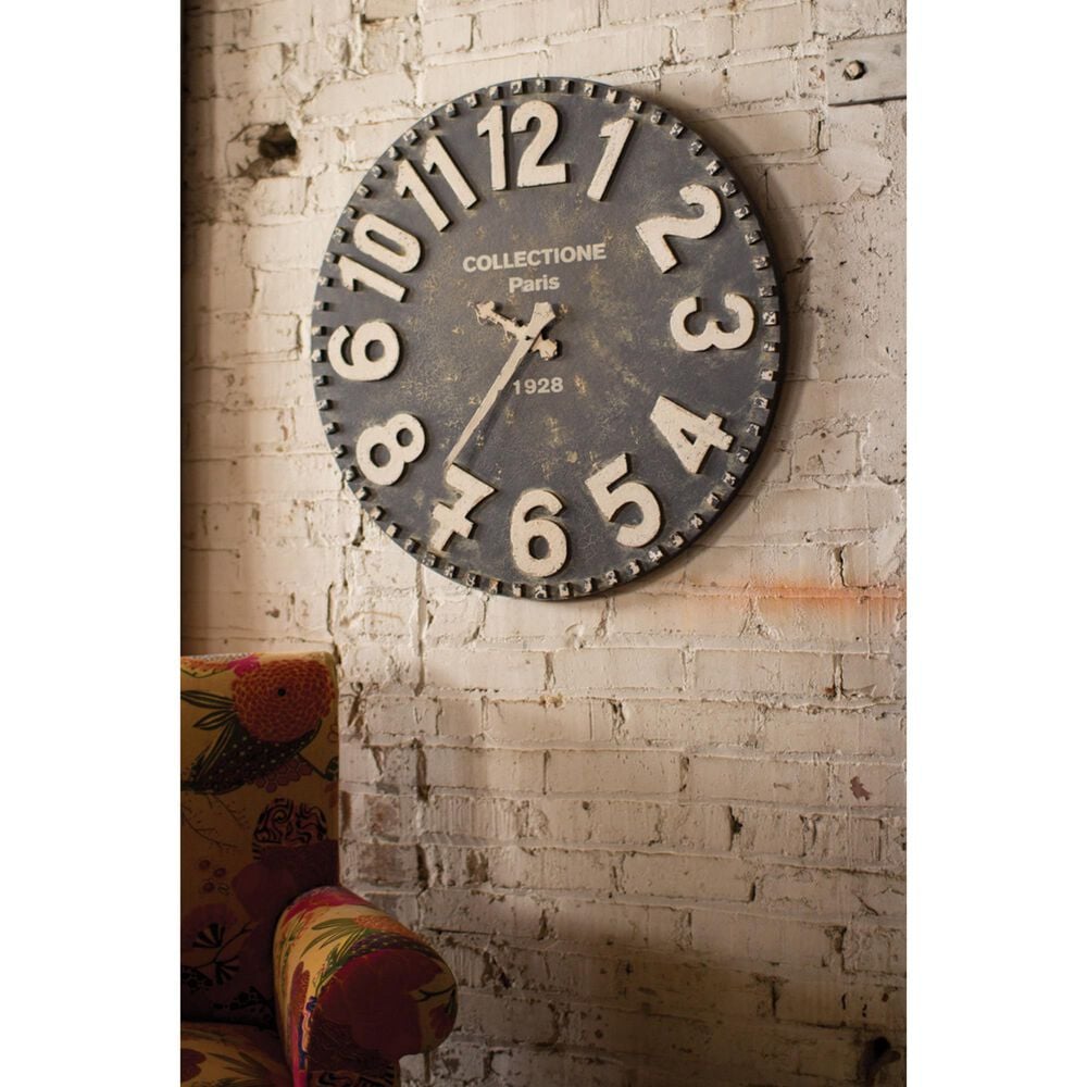 Kalalou Wooden Wall Clock in Black and White, , large