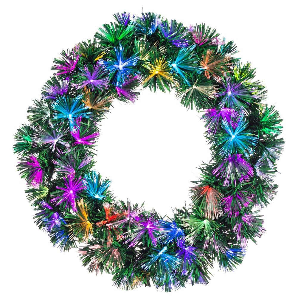 The Gerson Company Sterling 24" Color Changing Fiber Optic Wreath with 75 UL Multi Color LED Lights, , large