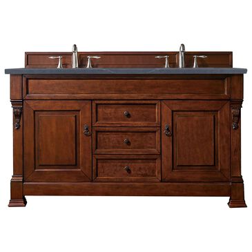 James Martin Brookfield 60" Double Bathroom Vanity in Warm Cherry with 3 cm Charcoal Soapstone Quartz Top and Rectangle Sink, , large