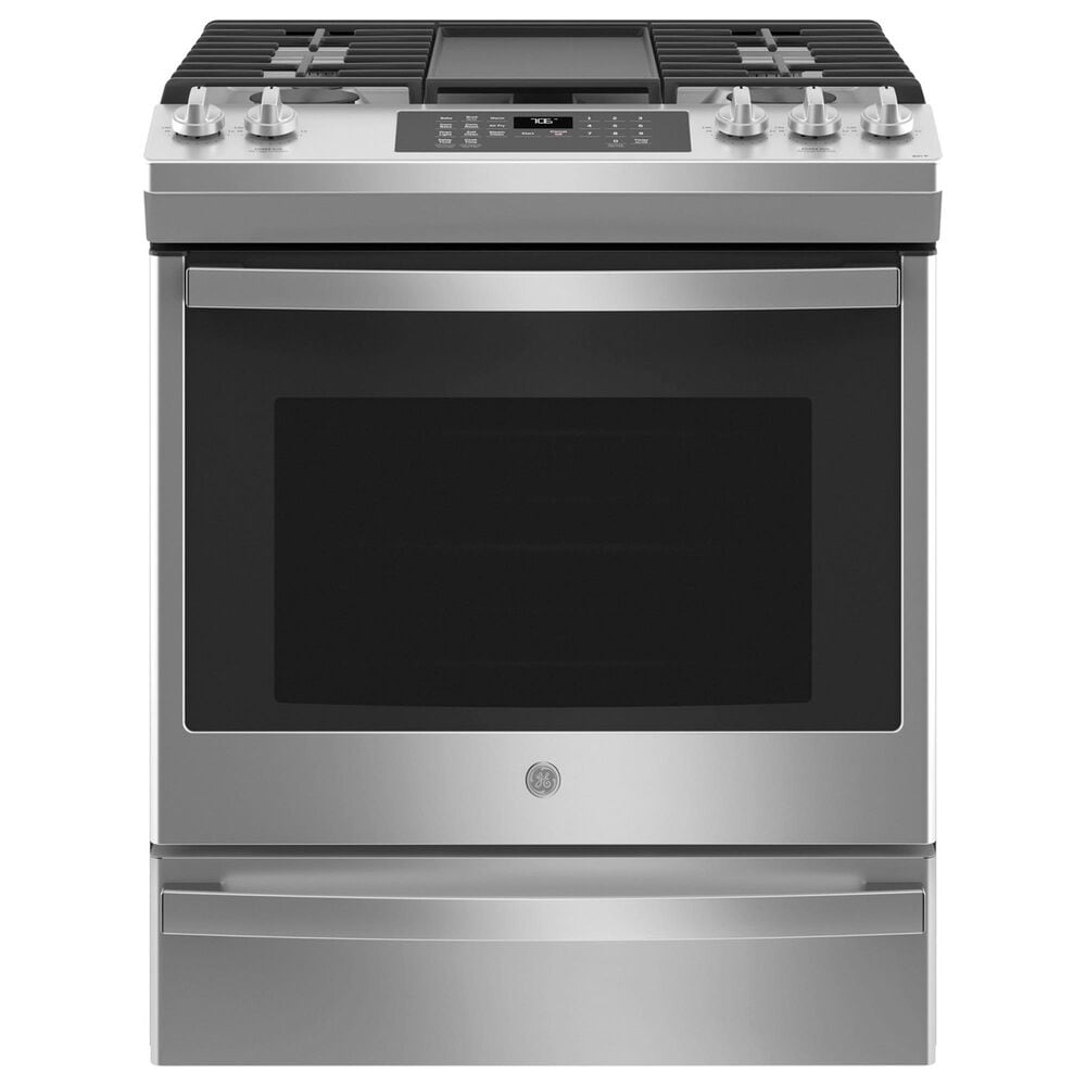 GE 2-Piece Kitchen Package with 30&quot; Smart Slide-In Front-Control Gas Range and 1.9 Cu. Ft. Microwave Oven in Stainless Steel, , large