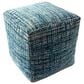 L.R. Home Medallion Cube Pouf in Blue and Ivory, , large