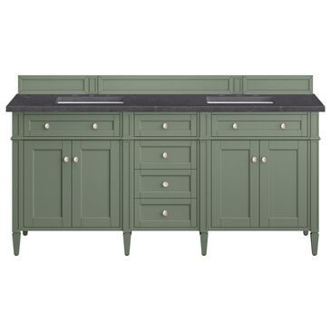 James Martin Brittany 72" Double Bathroom Vanity in Smokey Celadon with 3 cm Charcoal Soapstone Quartz Top and Rectangular Sinks, , large