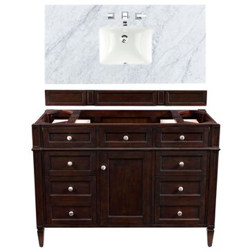 James Martin Brittany 48" Single Bathroom Vanity in Burnished Mahogany with 3 cm Carrara White Marble Top and Rectangle Sink, , large