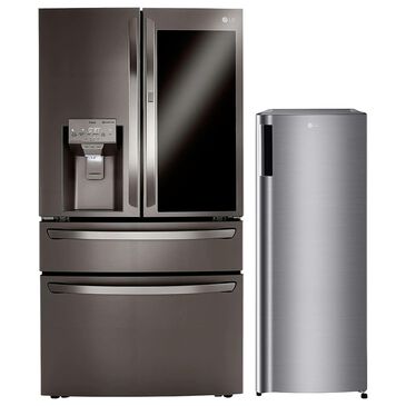 LG 2-Piece Kitchen Package with 22.3 Cu. Ft 4-Door French Door Refrigerator and Single Door Freezer in Black Stainless Steel, , large