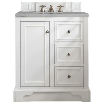 James Martin De Soto 30" Single Bathroom Vanity in Bright White with 3 cm Eternal Serena Quartz Top and Rectangular Sink, , large