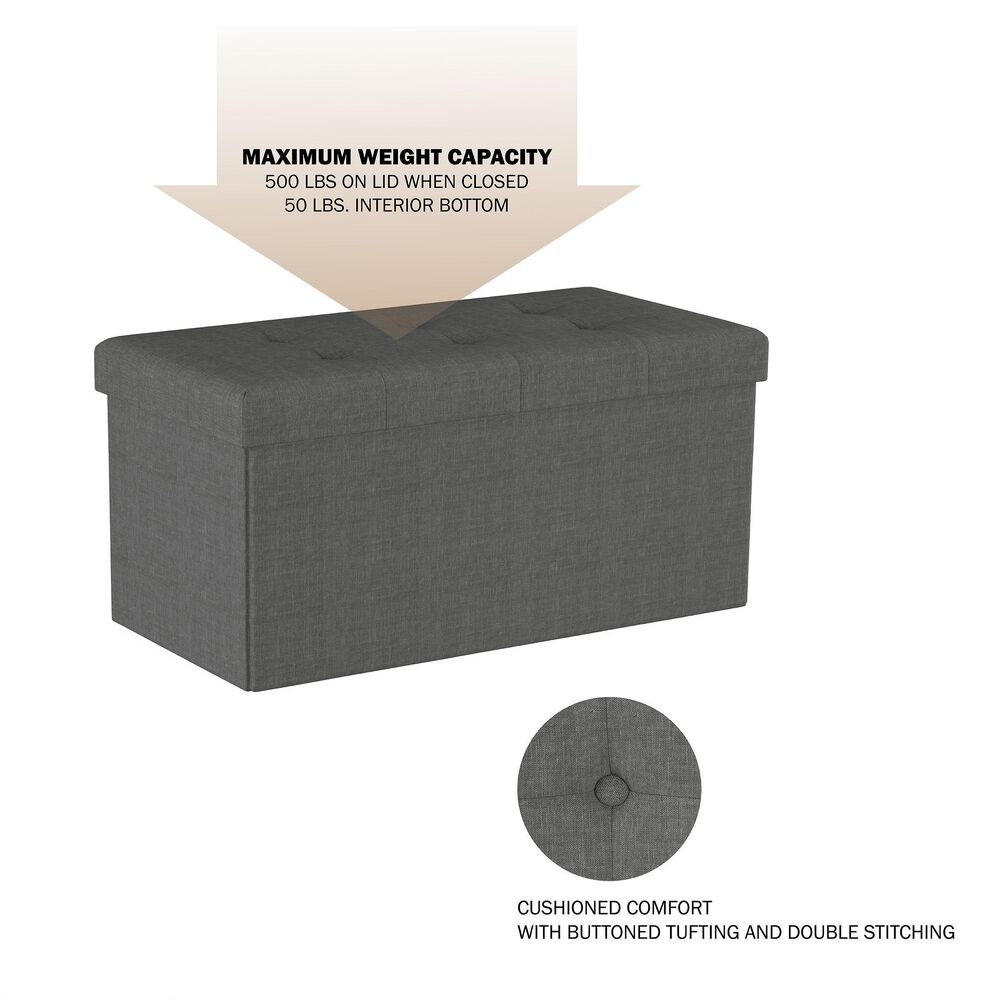 Timberlake Lavish Home Large Folding Storage Ottoman in Gray, , large