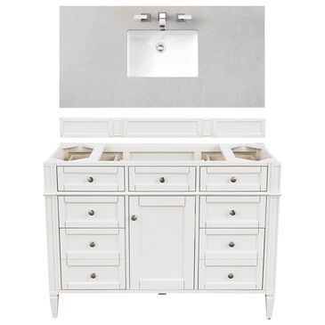 James Martin Brittany 48" Single Bathroom Vanity in Bright White with 3 cm Eternal Serena Quartz Top and Rectangle Sink, , large