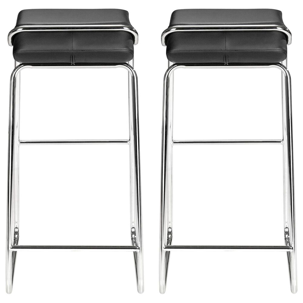 Zuo Modern Wedge Barstool in Black and Silver &#40;Set of 2&#41;, , large