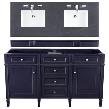 James Martin Brittany 60" Double Bathroom Vanity in Victory Blue with 3 cm Charcoal Soapstone Quartz Top, , large