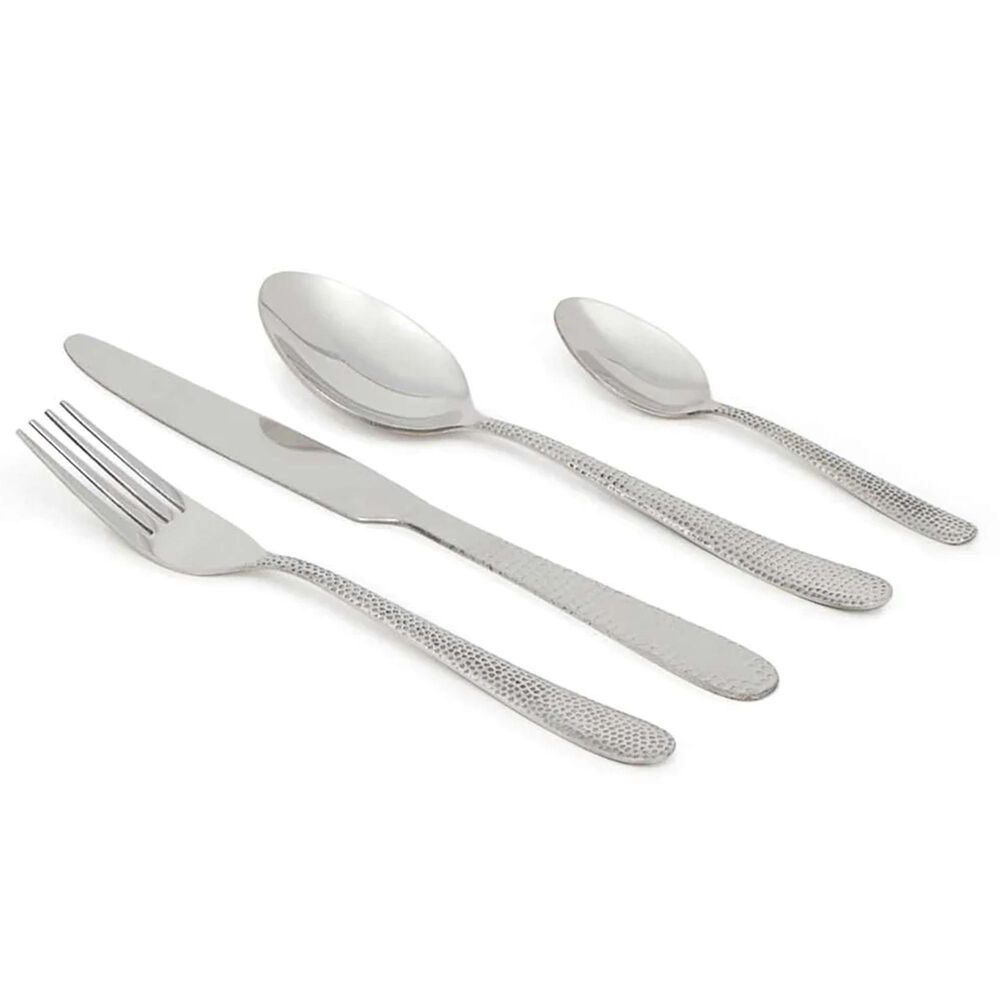 Home Basics Hammered 16-Piece Flatware Set in Silver, , large