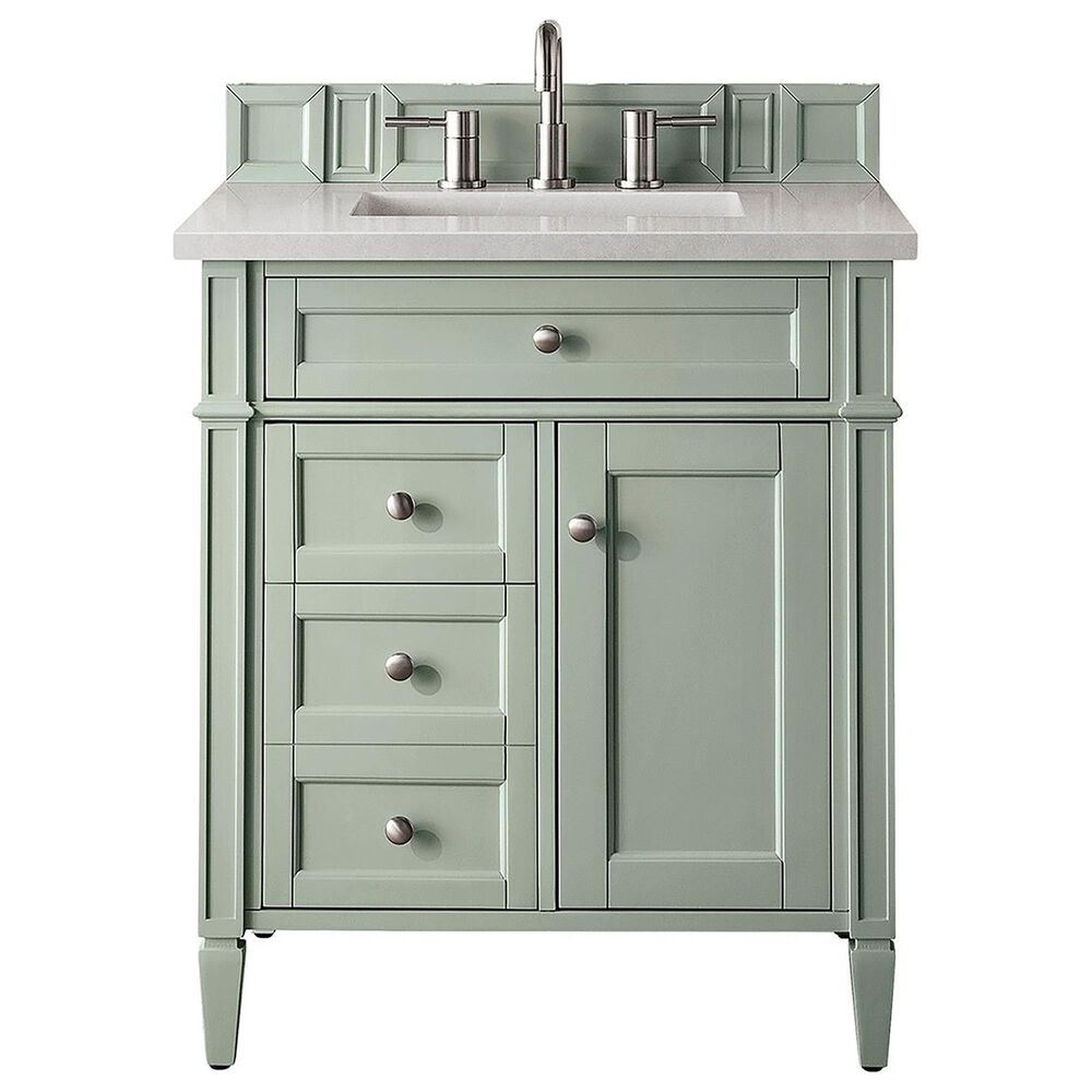 James Martin Brittany 30" Single Bathroom Vanity in Sage Green with 3 cm Eternal Serena Quartz Top and Rectangular Sink, , large