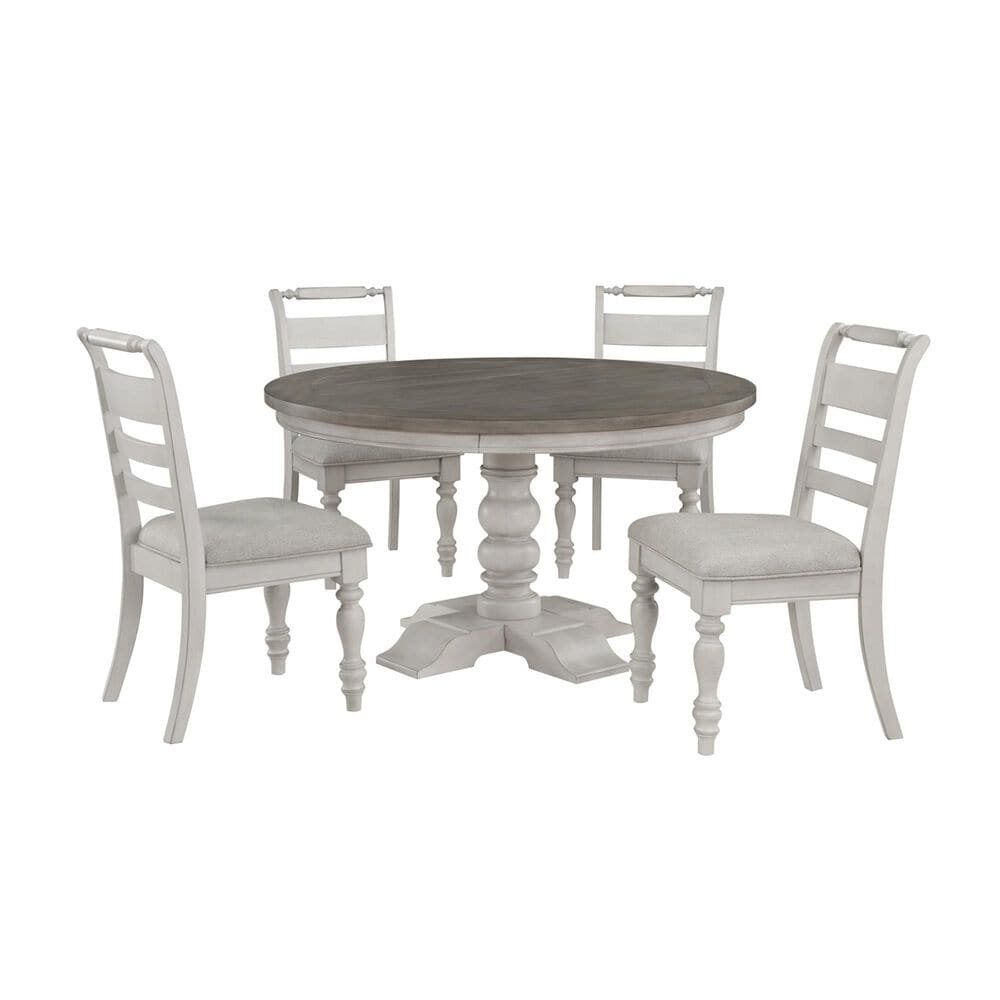Davis International French Country Pedestal Dining Table and Upholstered Side Chairs in White, , large