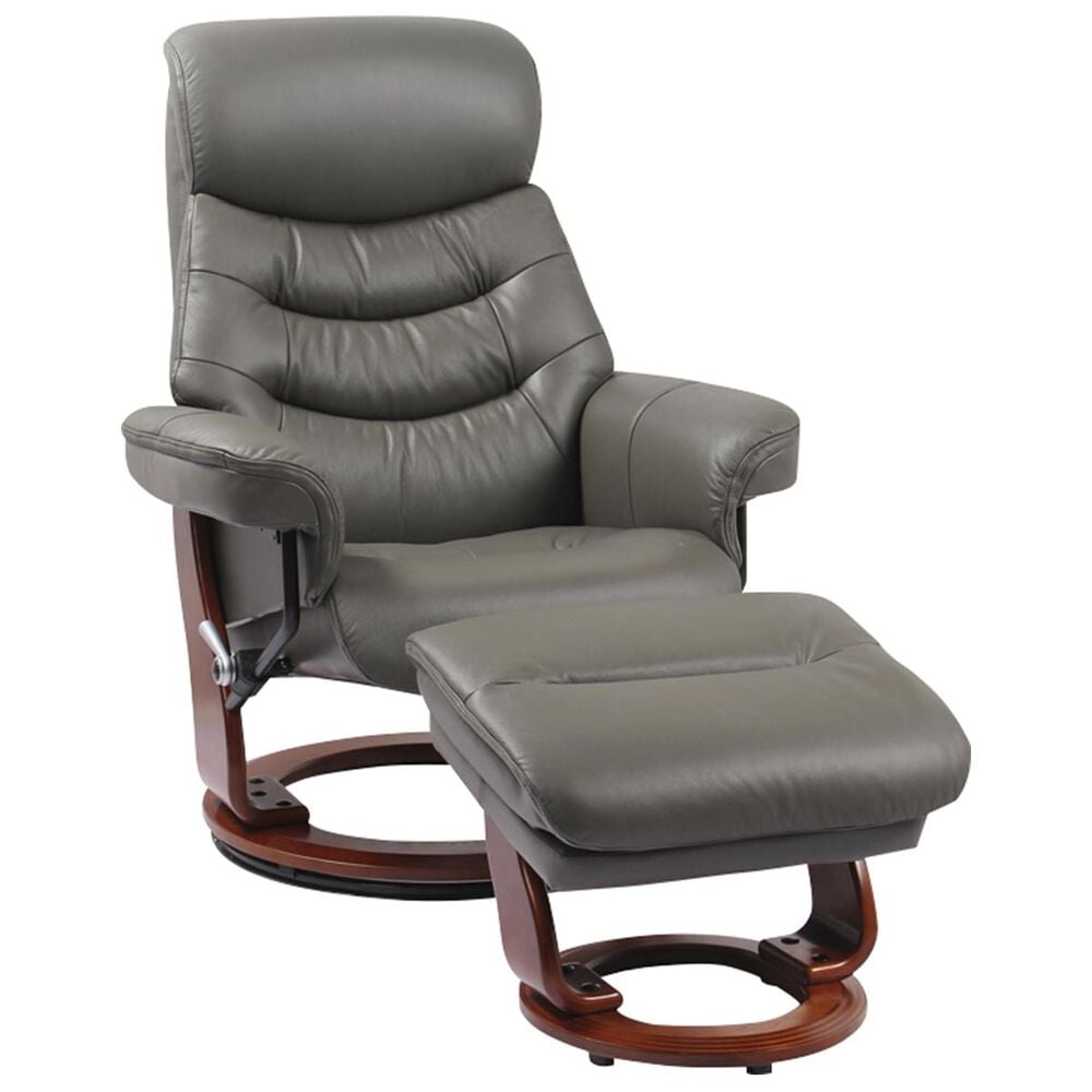 Benchmaster Furniture Leather Reclining Chair and Ottoman in Kemi Iron Grey, , large