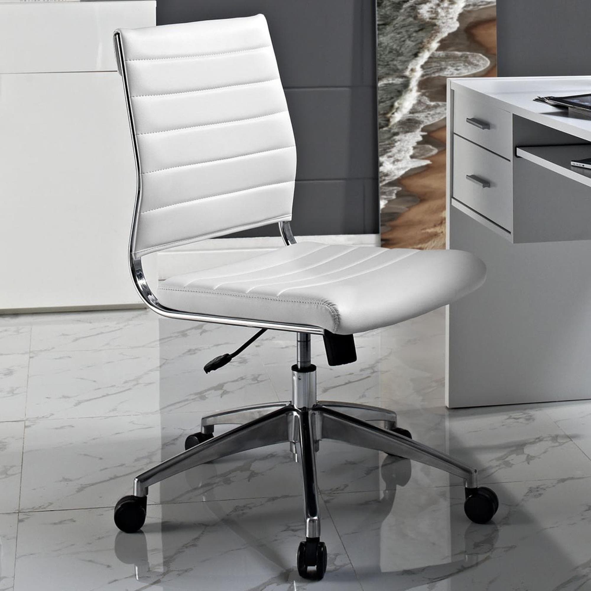 Modway Jive Armless Mid Back Office Chair in White | NFM