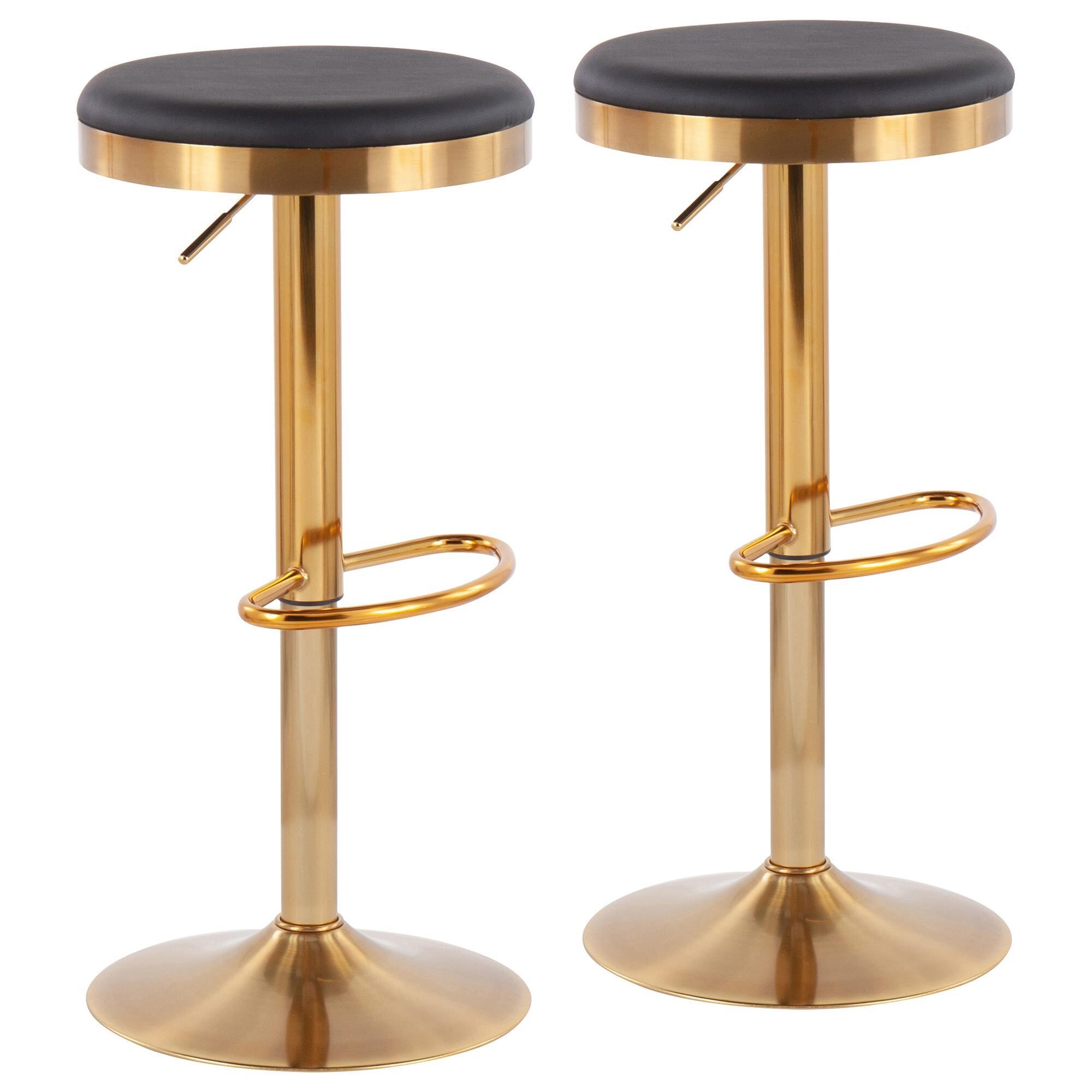 Lumisource Dakota Adjustable Barstool in Black and Gold (Set of 2) | NFM