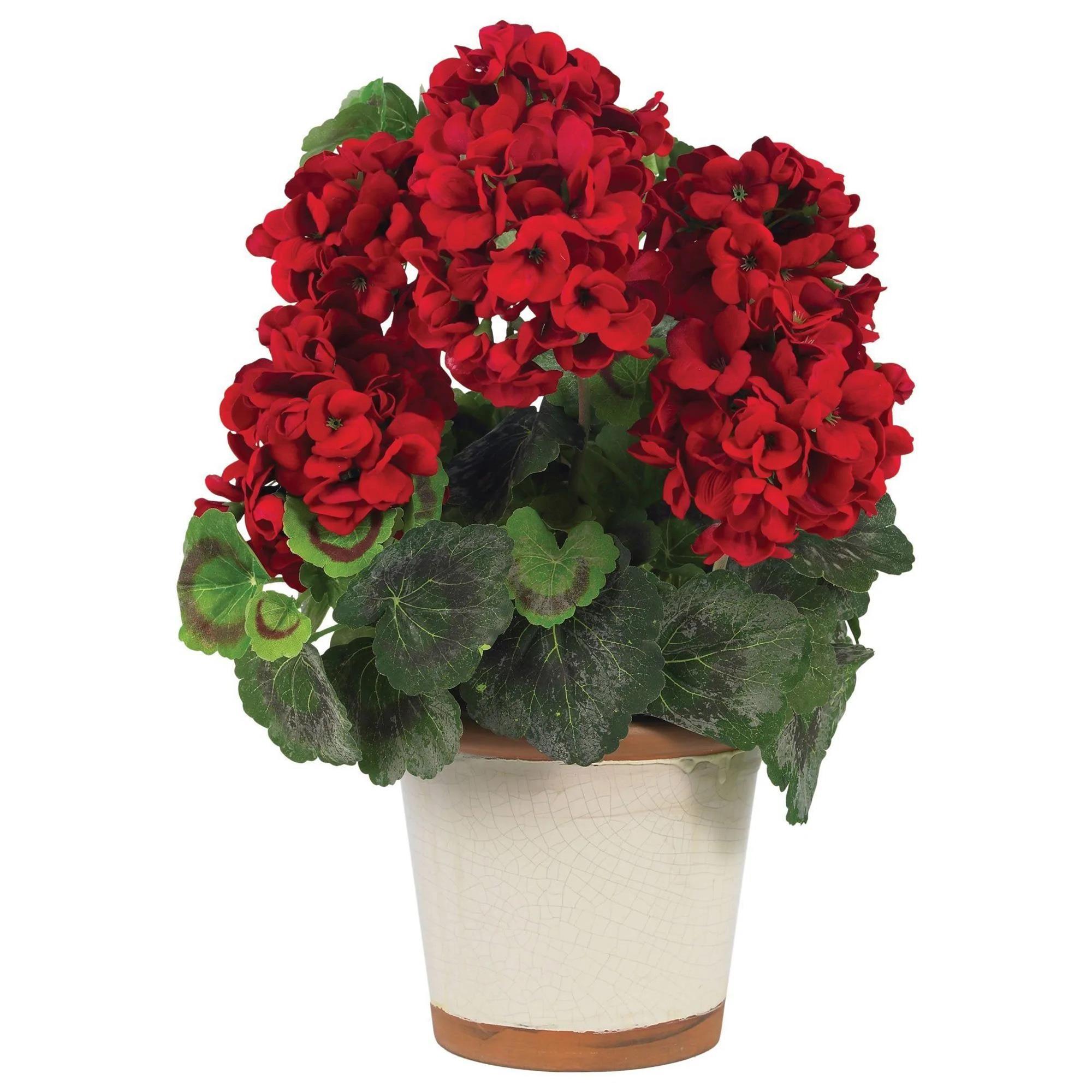 Nearly Natural Inc Geranium Plant in Red and Green | NFM