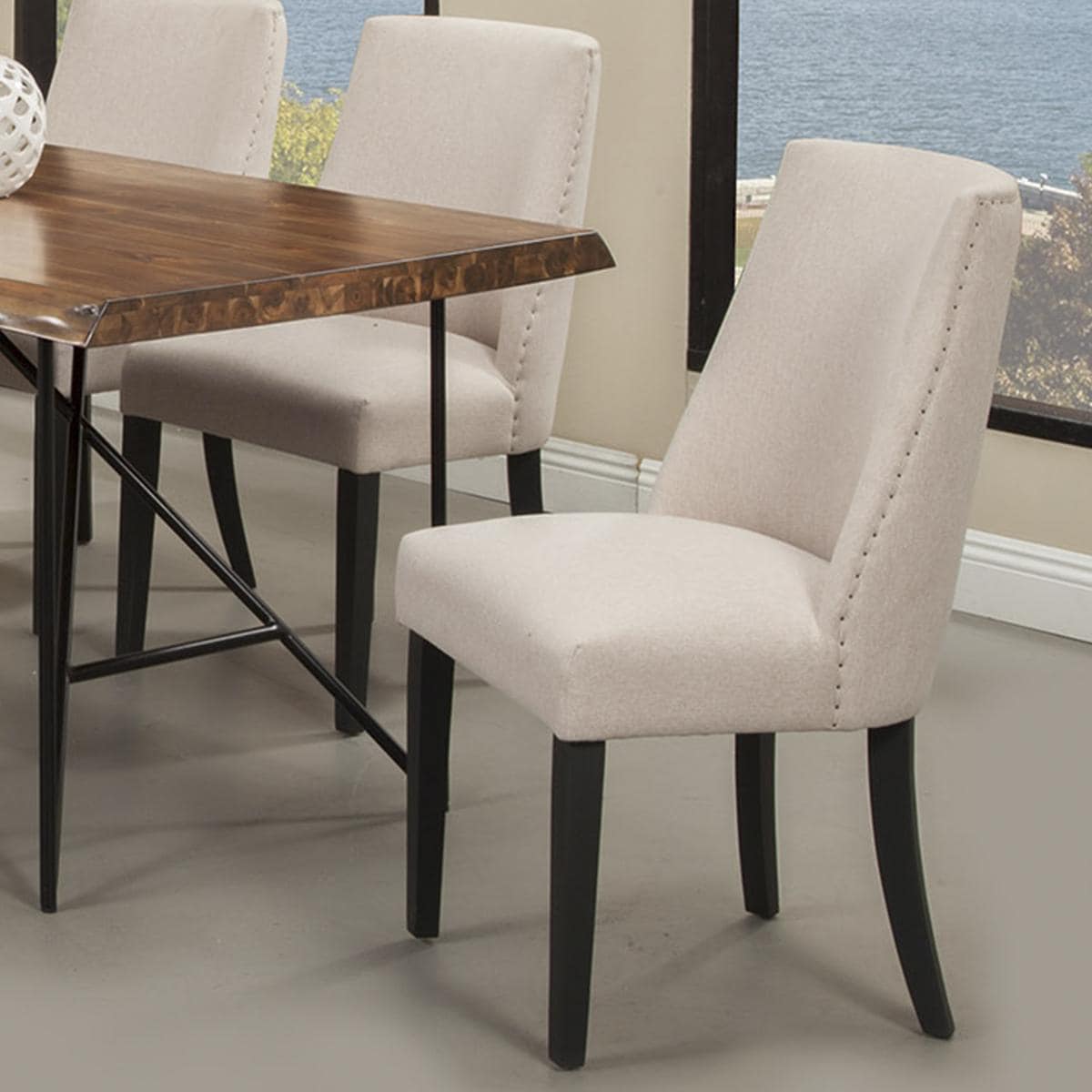 Alpine Furniture Live Edge Upholstered Parson Chairs in Cream With