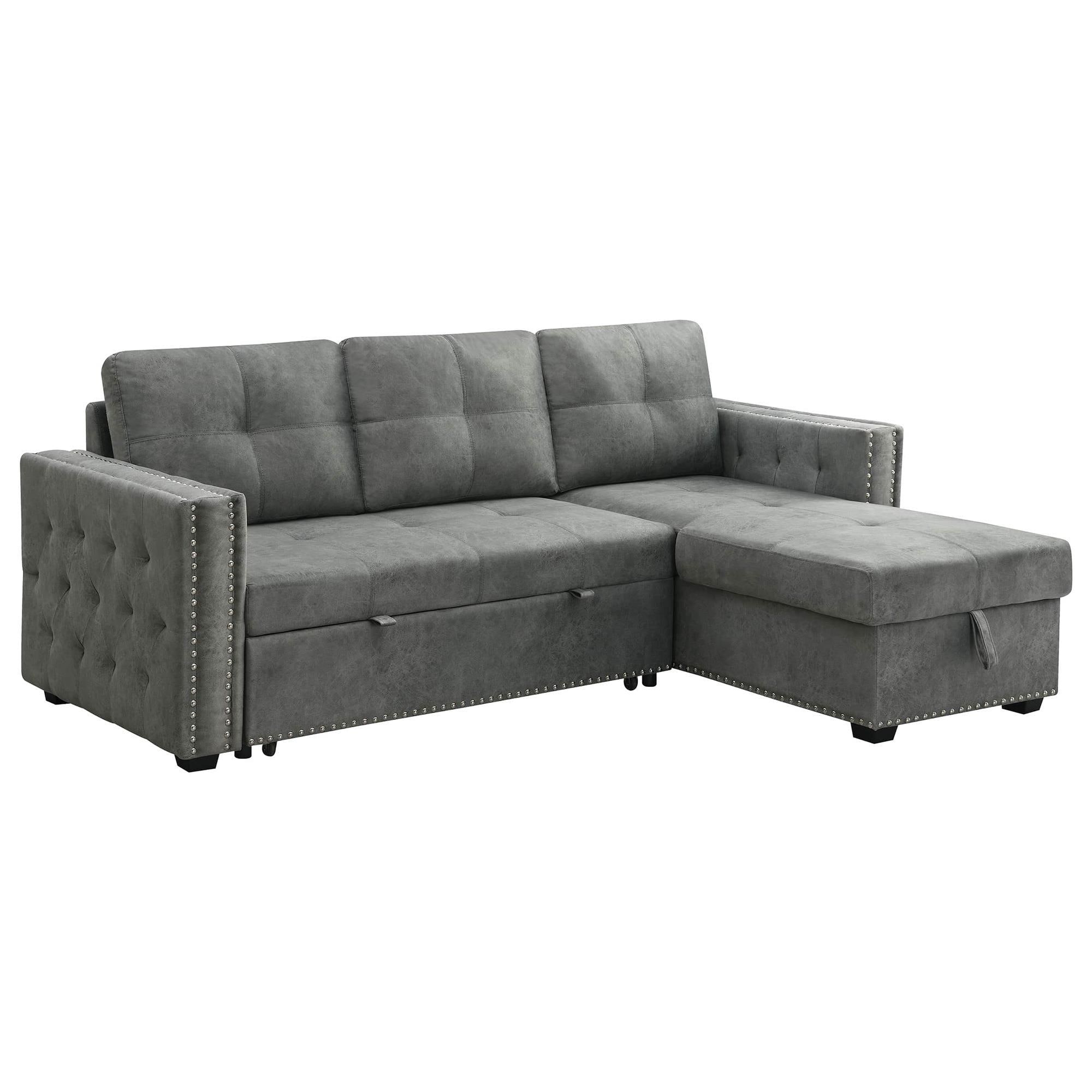 Morden Fort 2-Piece Storage Sleeper Sectional in Grey Velvet | NFM