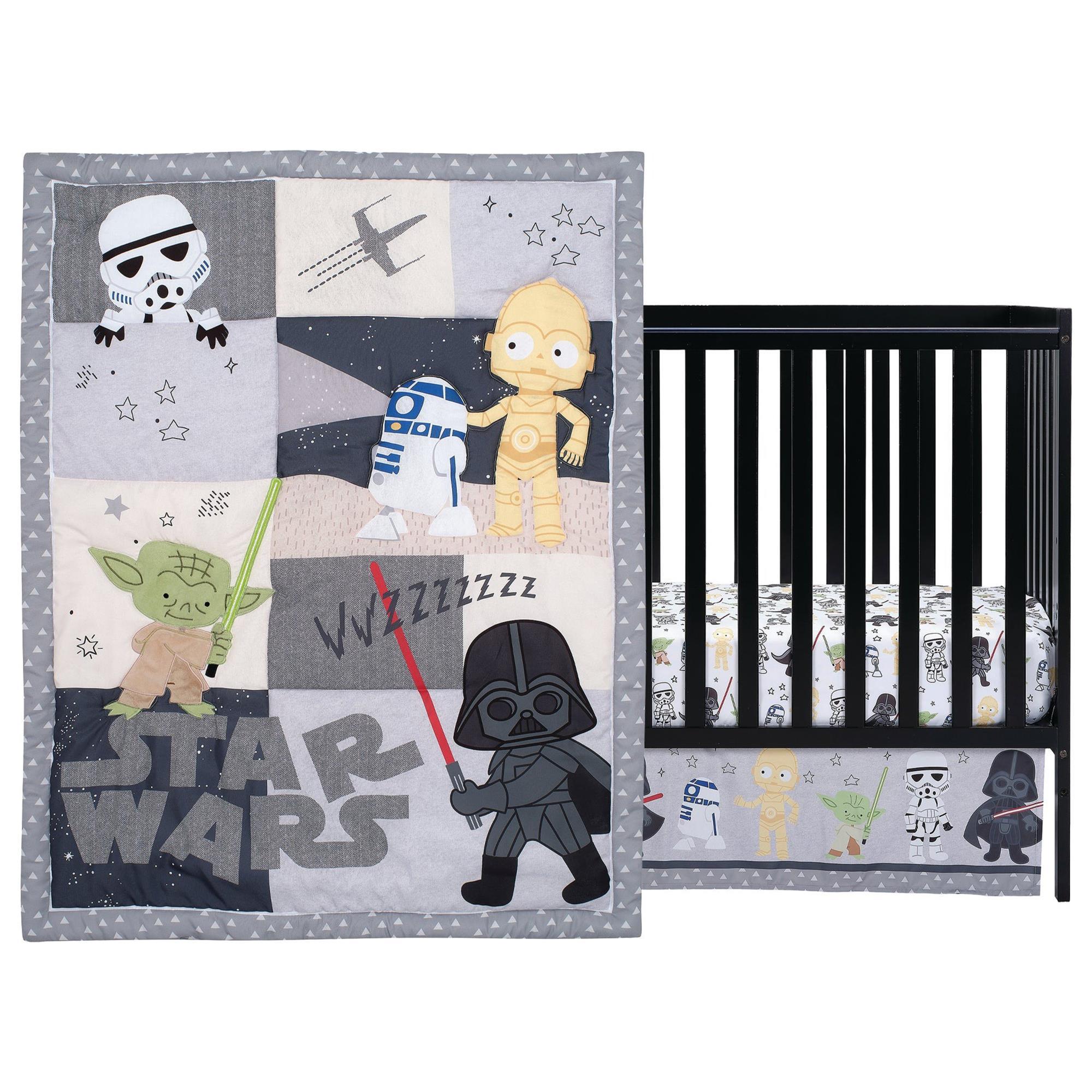 Lambs and Ivy Star Wars Classic 3 Piece Crib Bedding Set in Gray Green White and Black NFM