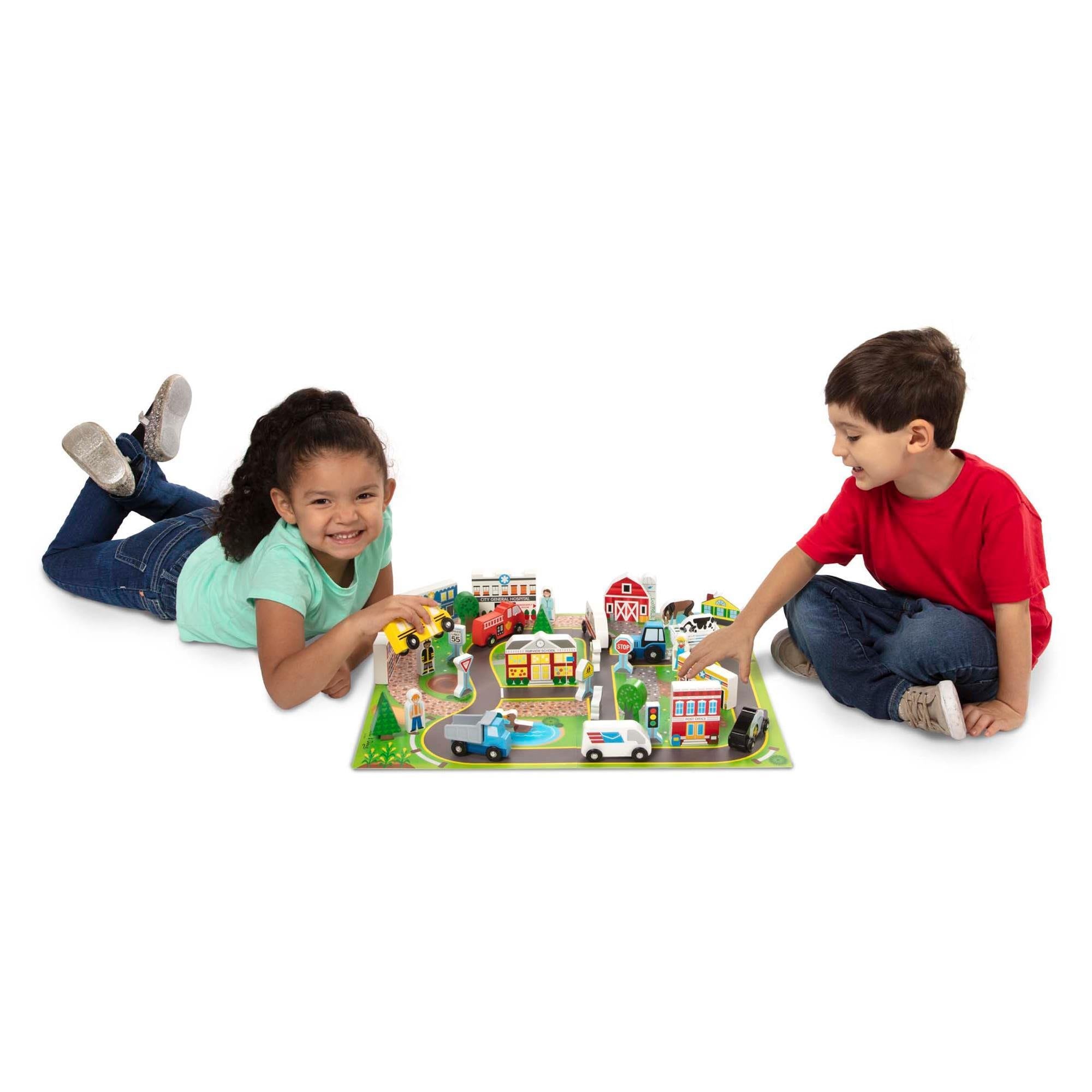 melissa and doug deluxe wooden town and vehicles play set