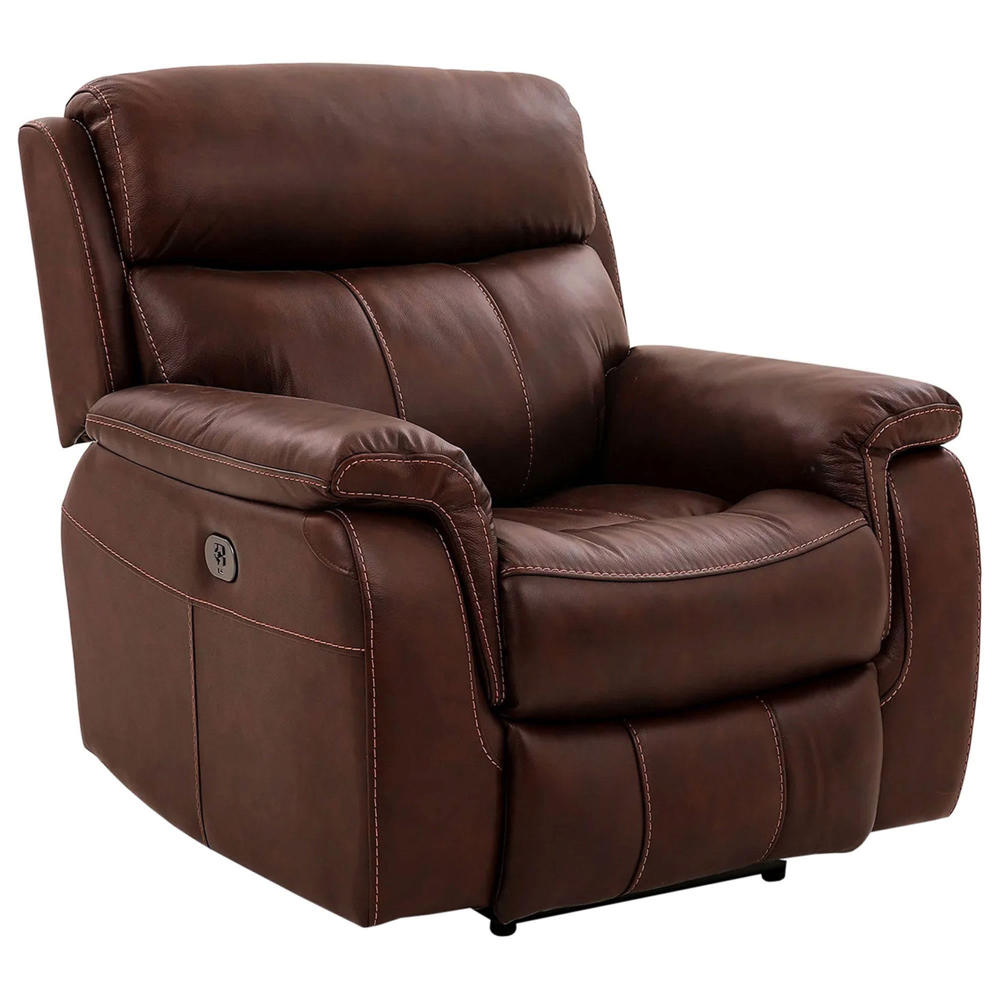 Armen Living Montague Dual Power Headrest and Lumbar Support Recliner Chair in Genuine Brown Leather