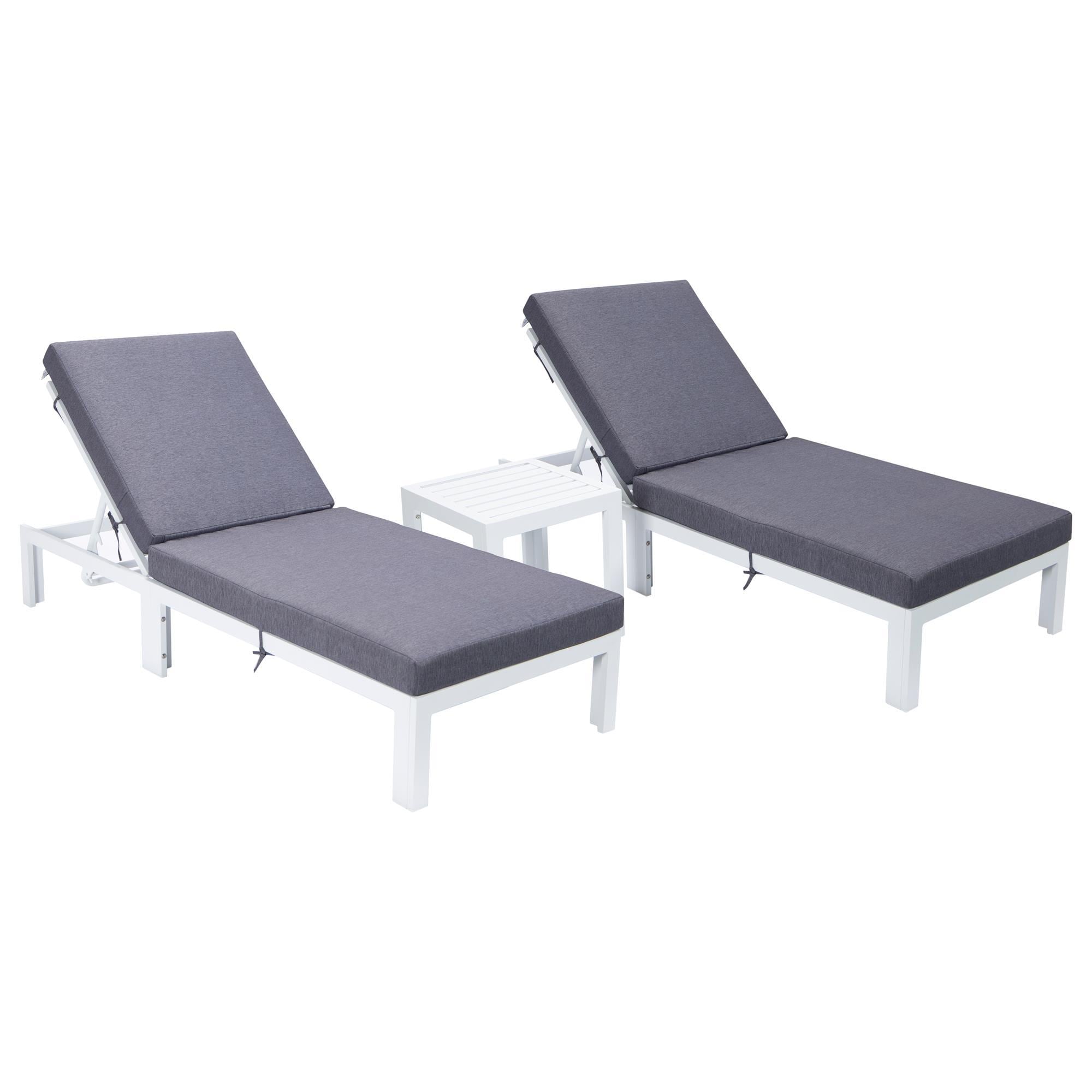 Leisuremod Chelsea 3Piece Patio Chaise Lounge Chair Set with Blue