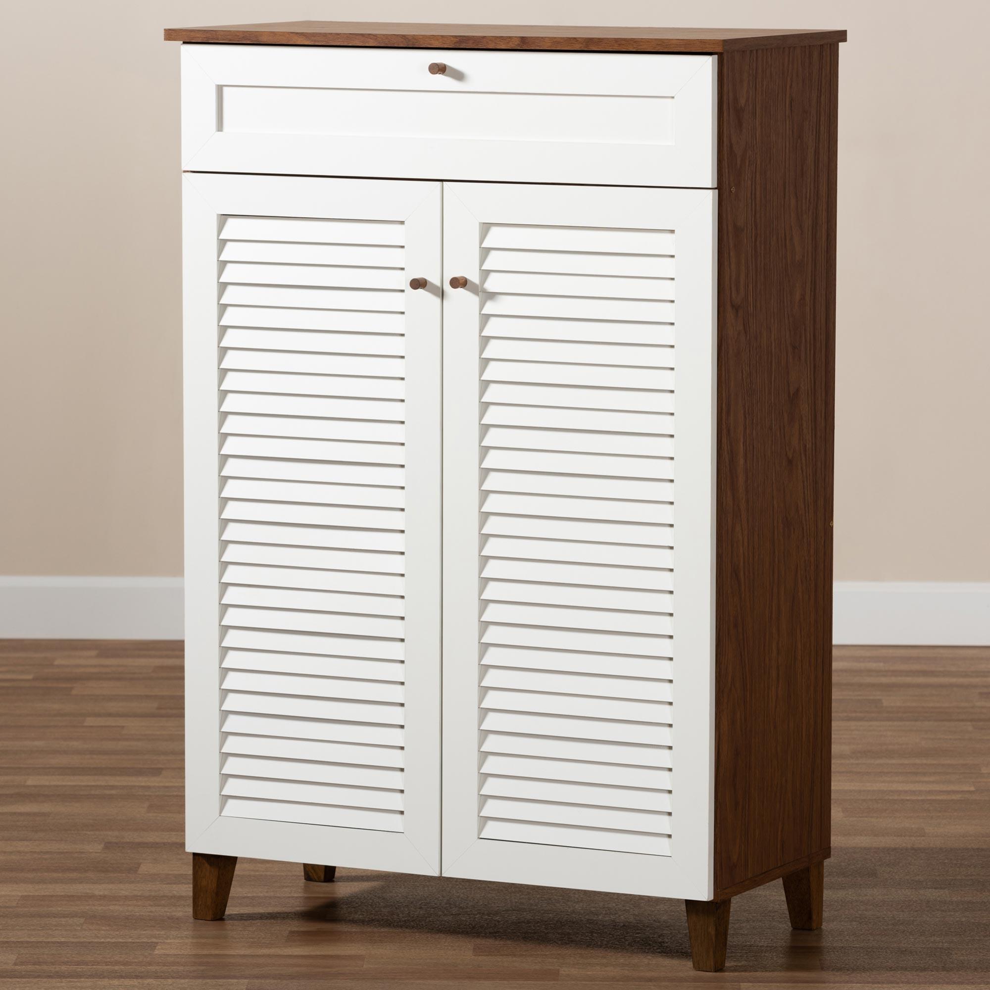 Mette White and Walnut 5-Shelf Wood Entryway Shoe Cabinet - #74N61