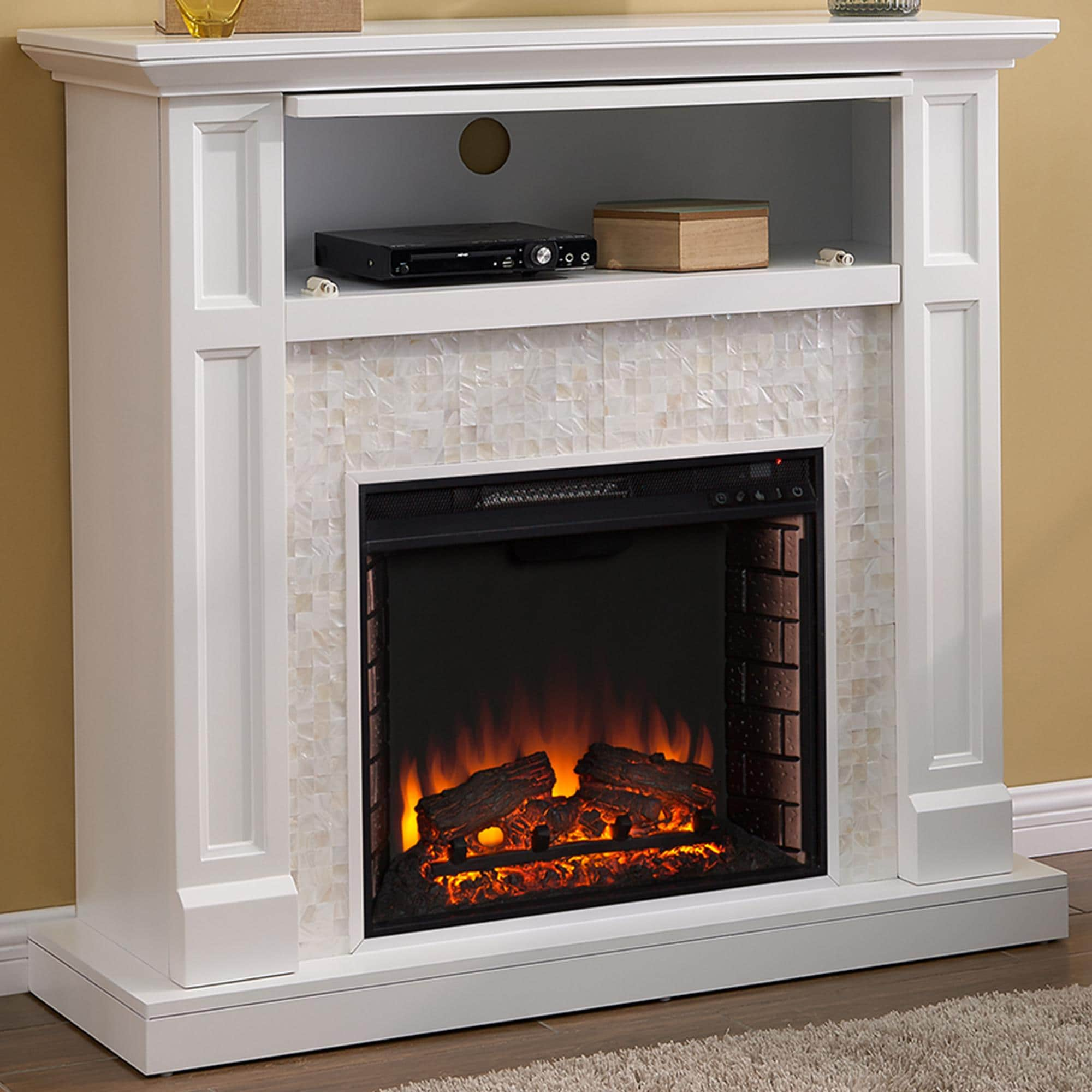 Southern Enterprises Buegan Electric Media Fireplace Console in White ...