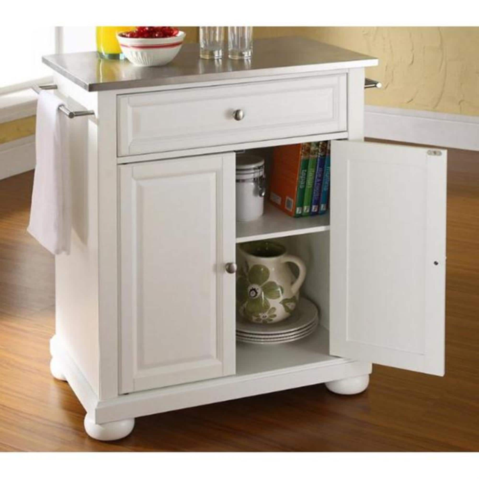 Crosley Furniture Alexandria Stainless Steel Top Portable Kitchen Island In White Nebraska Furniture Mart