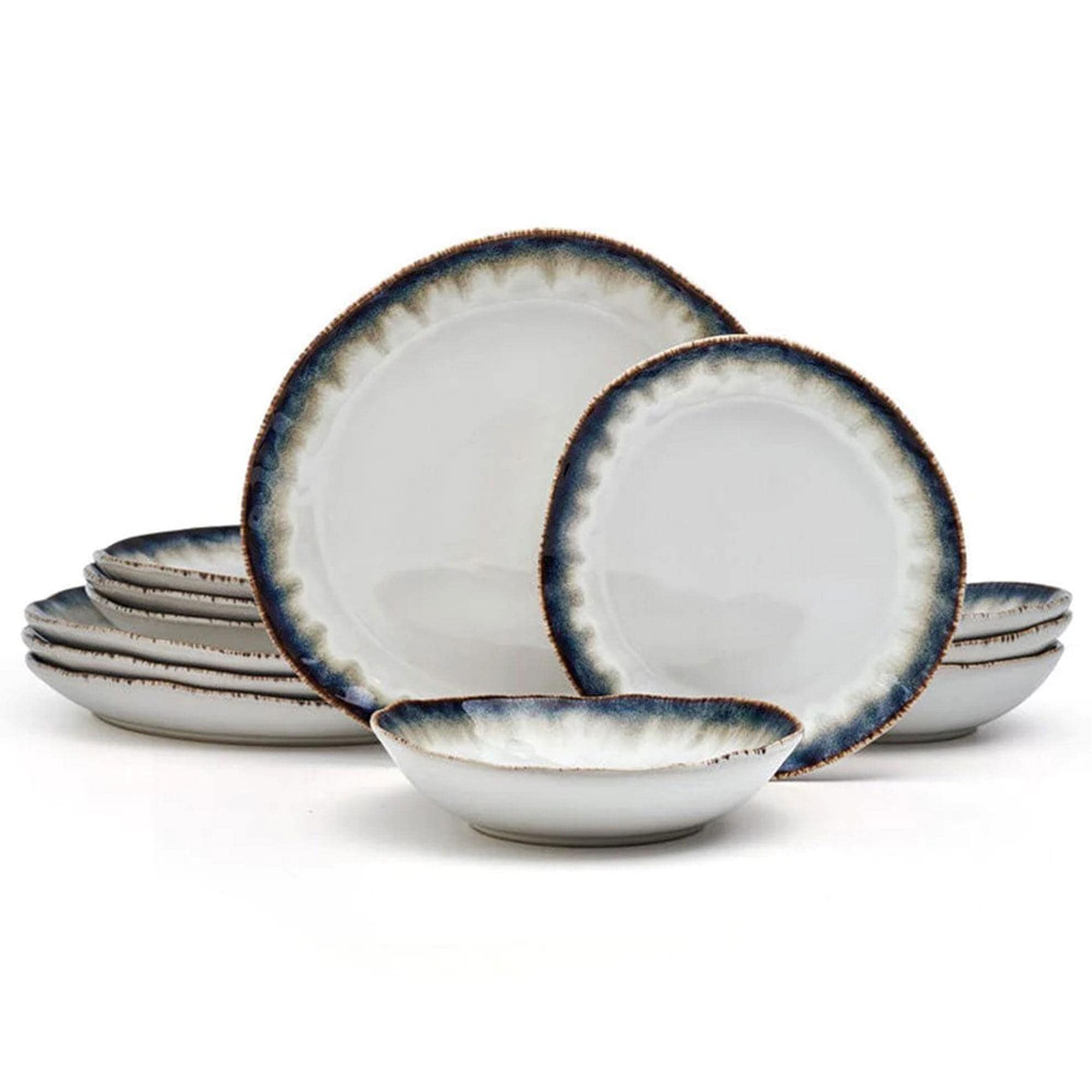 Lifetime Brands Cole 12-Piece Dinnerware Set in Cream, Brown and Blue | NFM