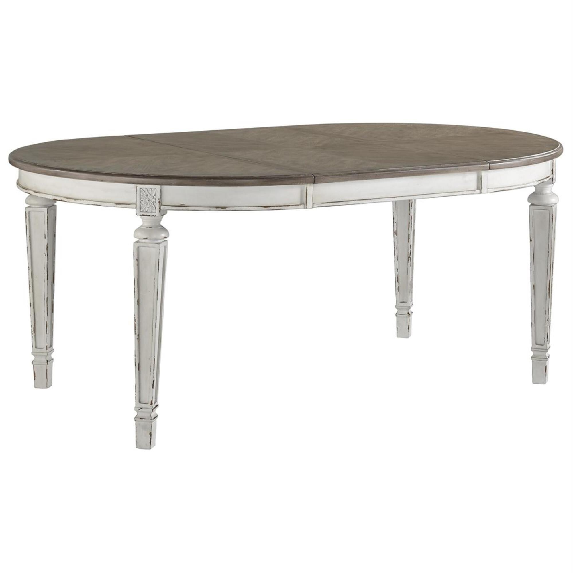 Signature Design By Ashley Realyn Round To Oval Dining Room Extension Table In Chipped White Table Only Nebraska Furniture Mart